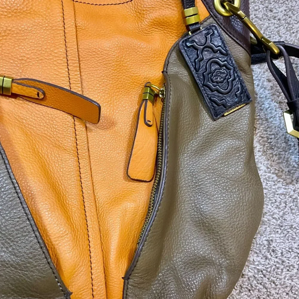 ORYANY Colorblock Leather Orange Green VICTORIA Convertible Hobo Tote‎ Crossbody